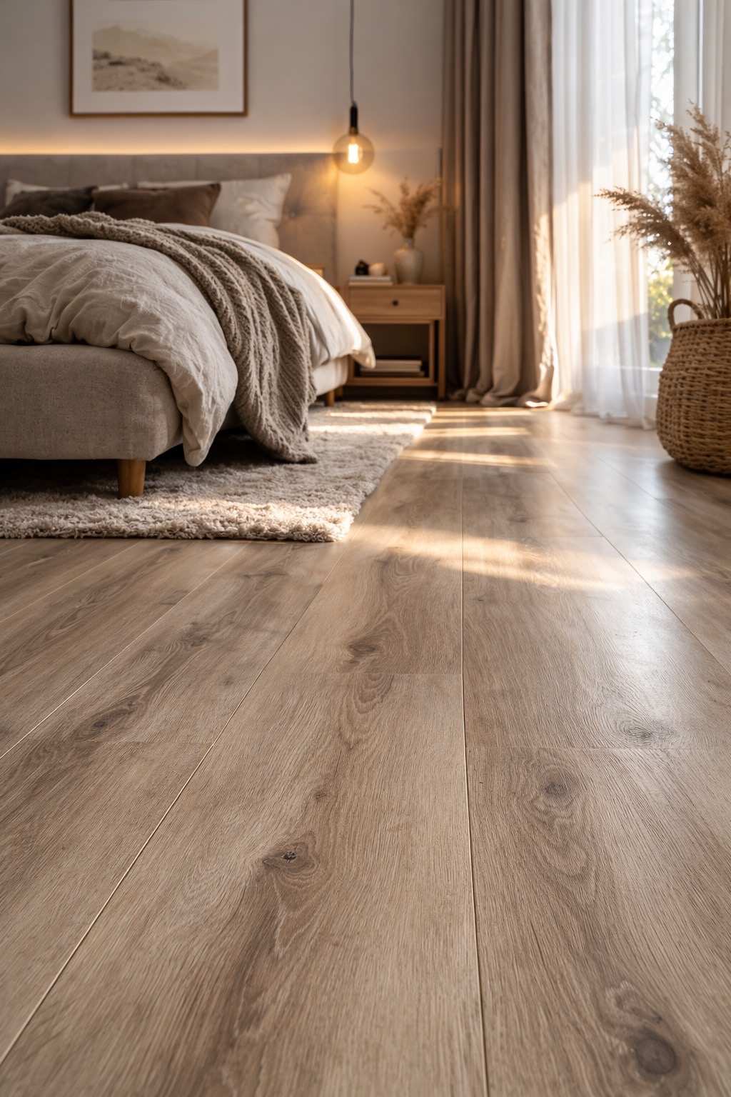 Laminatboden in einem modernen Schlafzimmer