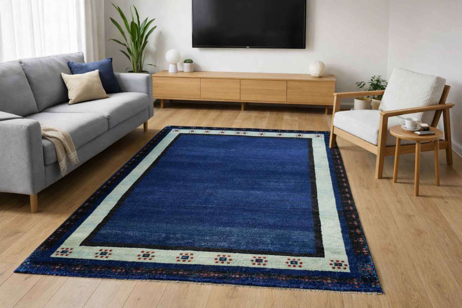 Indo Gabbeh Blau mit Rand - Thumbnail 3