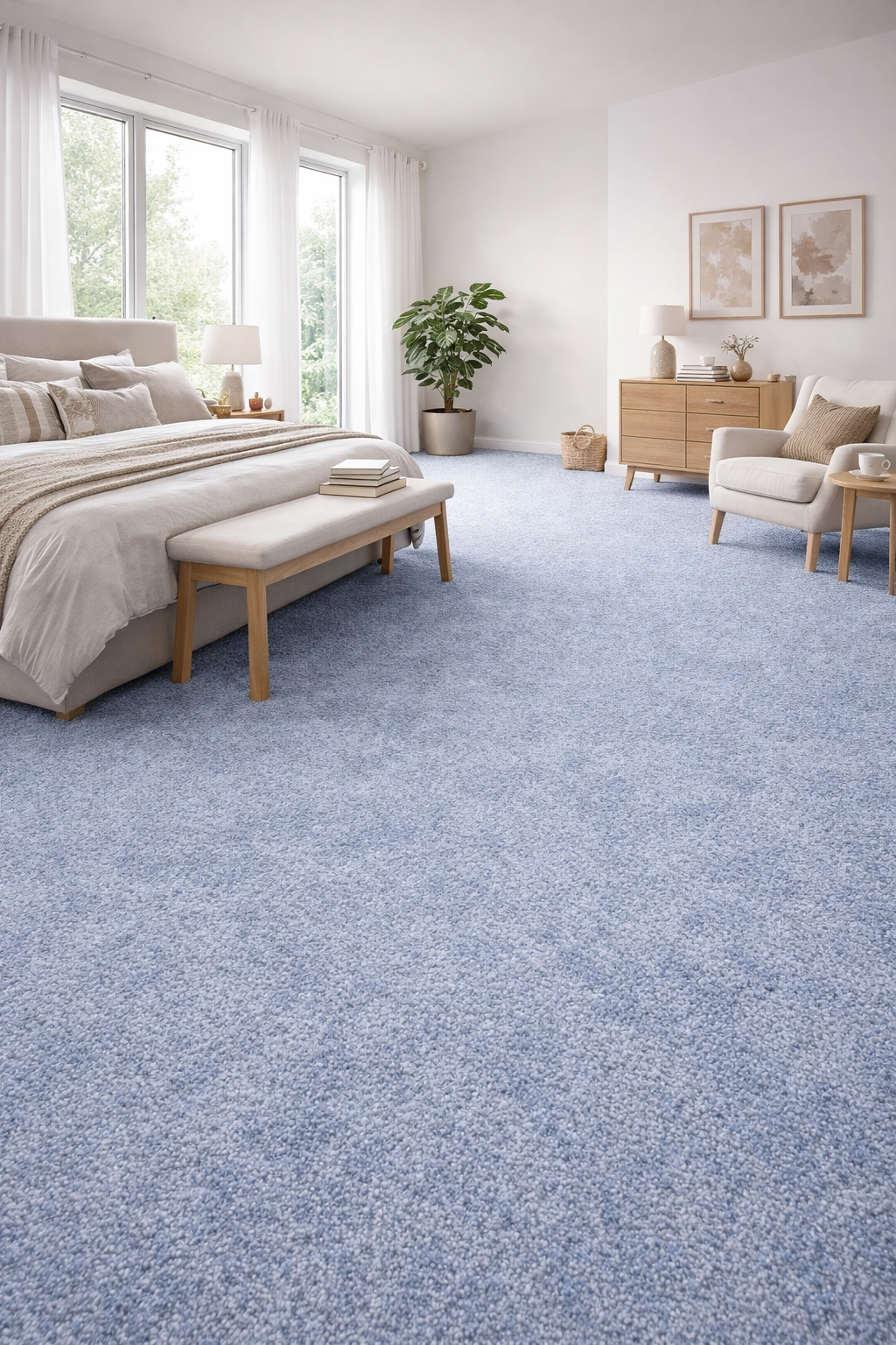 Teppichboden Pastellblau mit feiner Struktur – günstig im Heineking Outlet